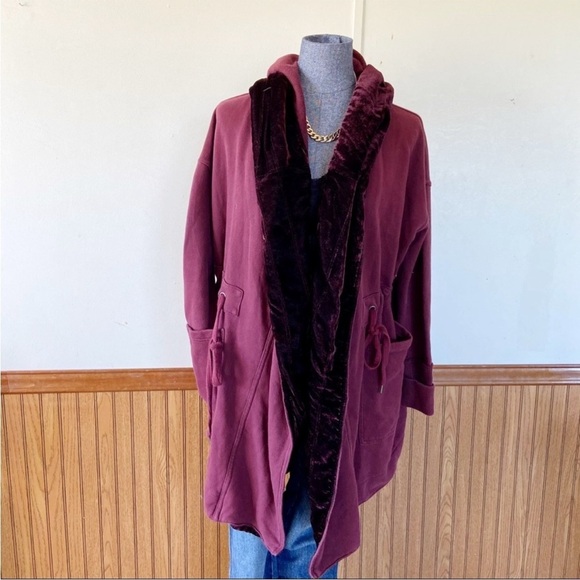 Free People Dark Berry Burgundy Westwood Velvet Trim Cardigan XS - Picture 2 of 6